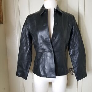 BANANA REPUBLIC black leather button down long sleeve jacket XS